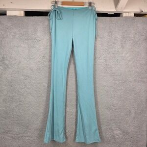 Michael Costello x Revolve Small Tie Waist Aqua Blue Ribbed Flare Leggings Pants